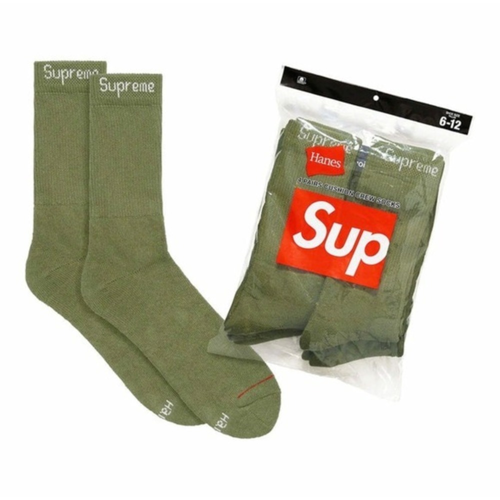 Supreme Hanes 4 Pair Cushion Crew Socks‎ Olive Green Size 6-12 Mens New S/S 2023